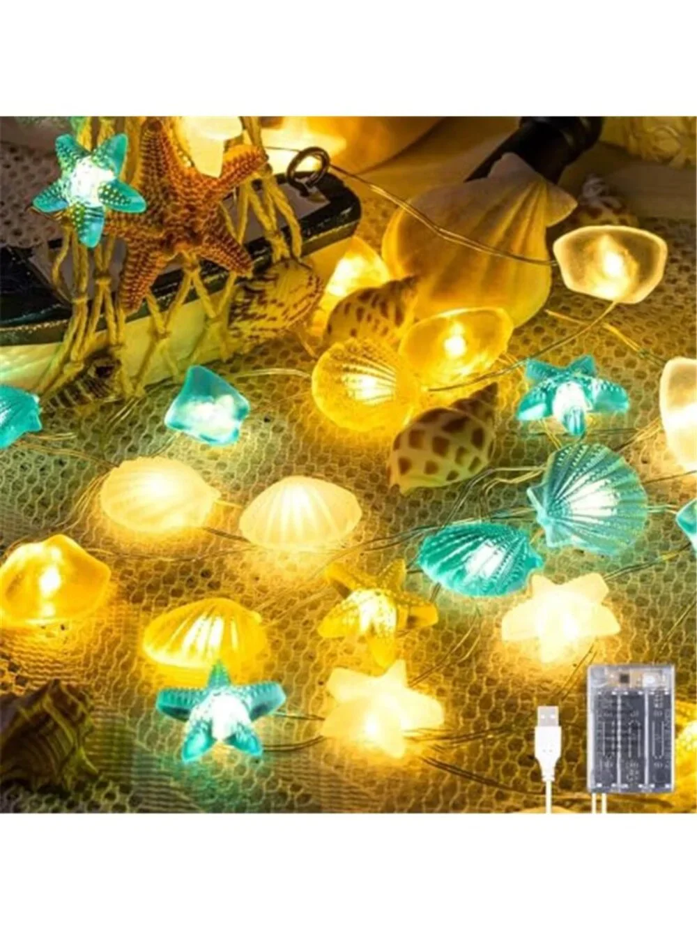 2 Pcs Ocean Beach Themed Sea Life Cute Fairy Decorative String Lights 10 FT
